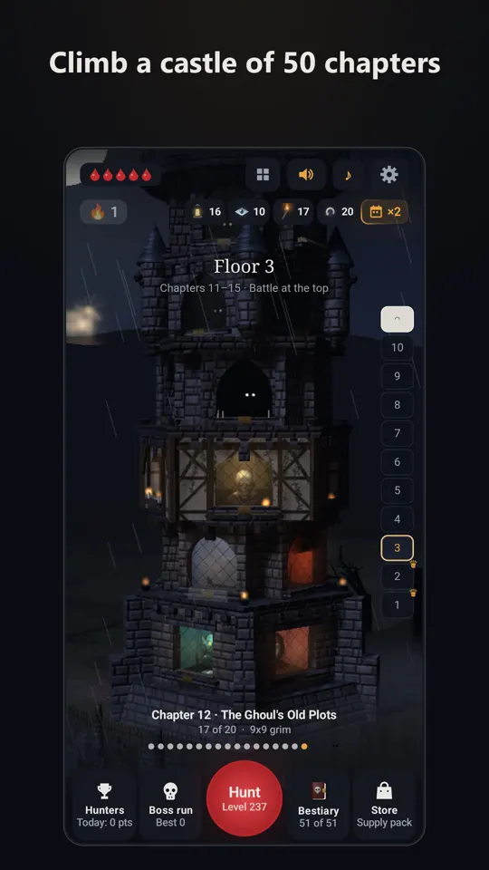 Climb a castle of 50 chapters